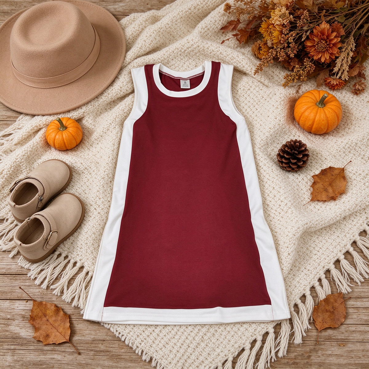 NEW RTS NO MOQ yoga fabric cotton GSD4257 Baby Girls Sleeveless White Maroon Yoga Active Knee Length Dresses