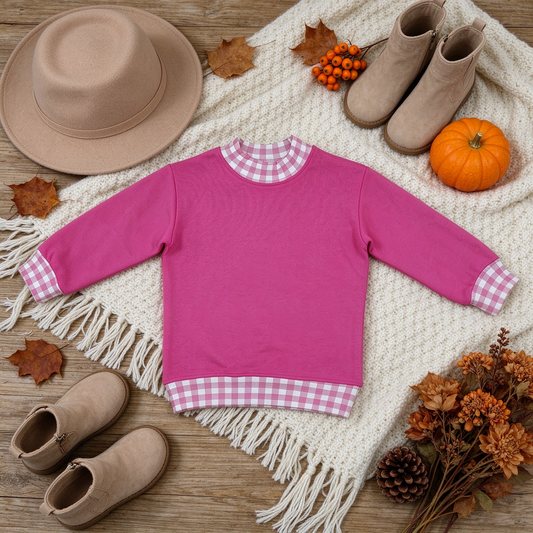 NEW RTS NO MOQ fleece GT1800 Baby Girls Hot Pink Long Sleeve Sweater Fall T-shirts Top
