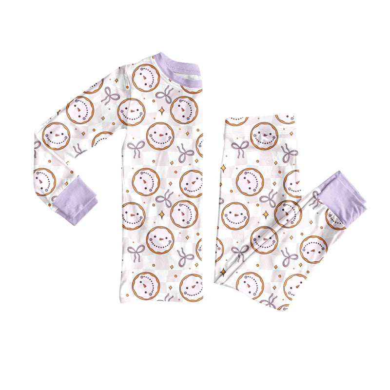 8.13Baby Girls Purple Smile Bows Top Pants Lounge Wear Pajamas Sets