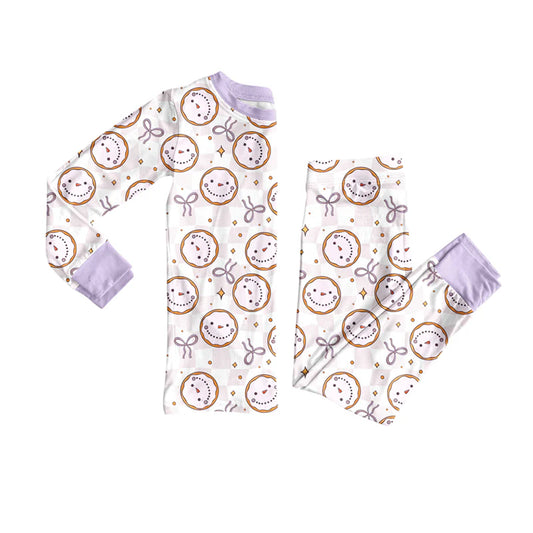 8.13Baby Girls Purple Smile Bows Top Pants Lounge Wear Pajamas Sets