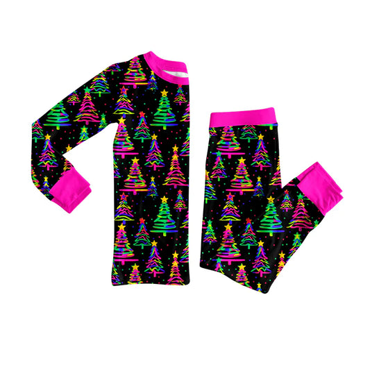7.19Preorder (moq 5)Baby Girls Long Sleeves Colorful Trees Stars Top Pants Pajamas Set