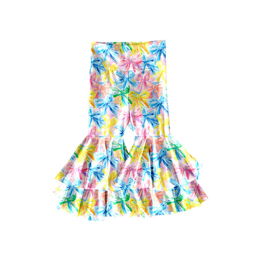 X11.20Preorder(moq 5) Baby Girls Colorful Bows Ruffle Bell Bottom Pants
