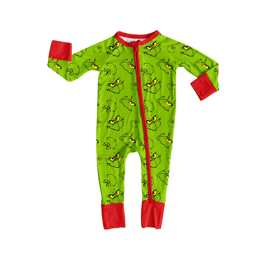 8.4Preorder(moq 5)Baby Infant Boys Green Face Plaid Christmas Zipper Rompers