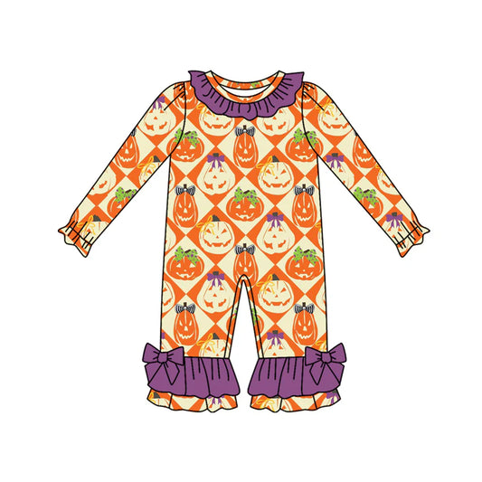 8.9Preorder(moq 5)Baby Infant Girls Ghost Pumpkins Plaid Ruffle Pant Halloween Rompers