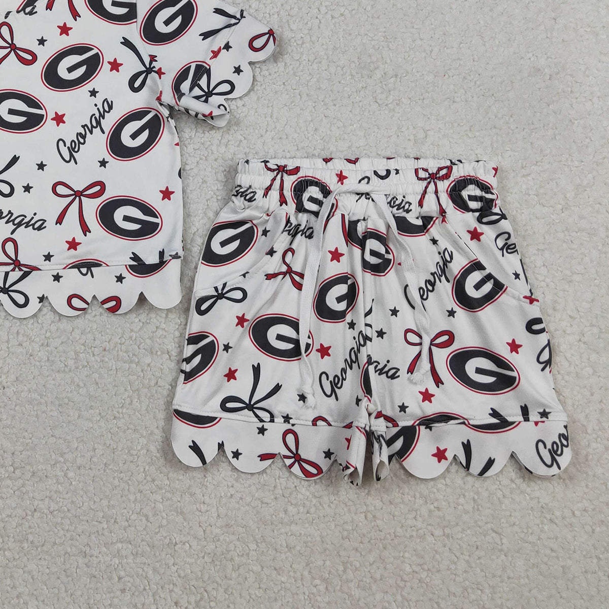 3.30 GSSO3250 Baby Girls Star Bows Scallop Shorts Team Clothes Sets
