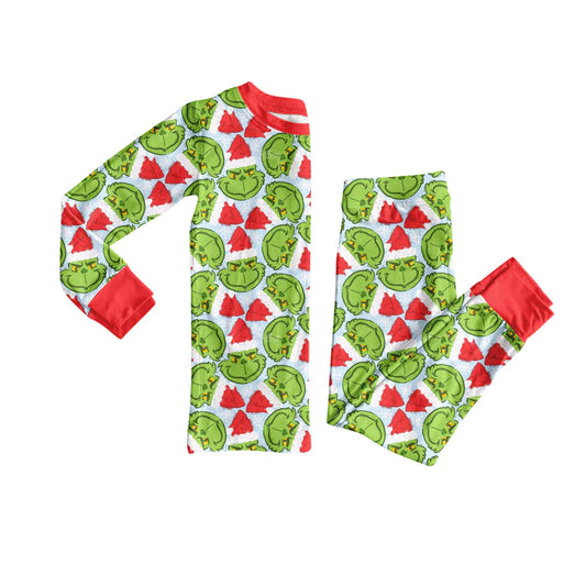 8.8Preorder(moq 5) Baby Girls Green Face Plaid Top Pants Christmas Pajamas Set