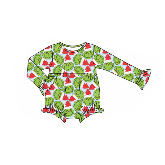 8.8Preorder(moq 5)Baby Girls Green Face Plaid Christmas Ruffle Rompers