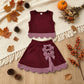 NEW RTS NO MOQ Yoga GSD4266 Baby Girls Maroon Vests Bows Skirt Short Yoga Active Scallop Clothes Set
