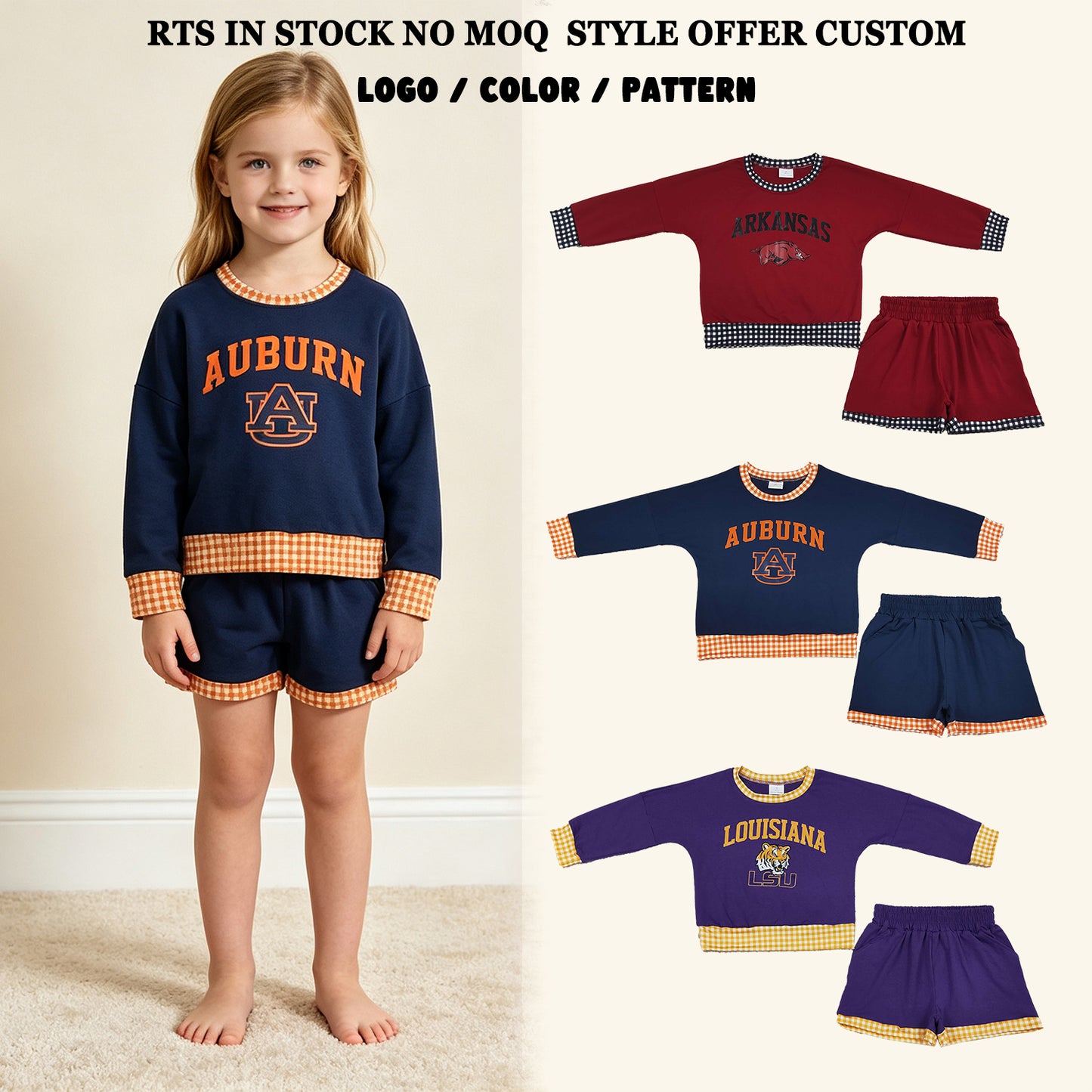 RTS NO MOQ Sibling milk silk Baby Girls Long Sleeve Top Pockets Short Team Clothes Set