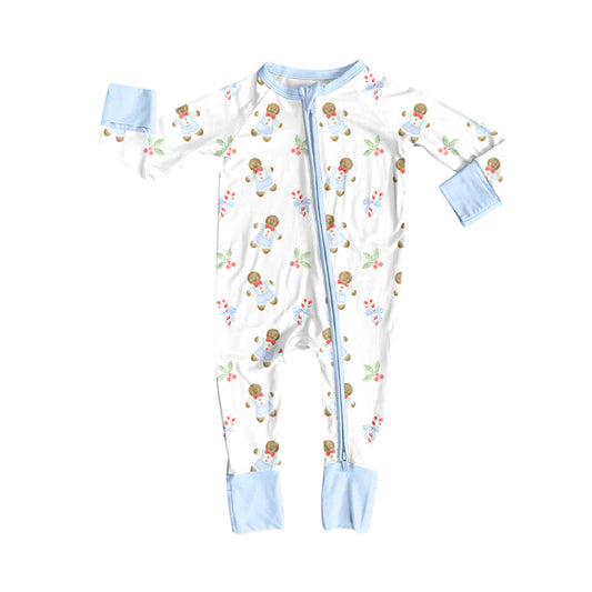8.7preorder(moq 5)Baby Infant Boys Long Sleeves Candy Cane Gingerbread Christmas Zipper Rompers