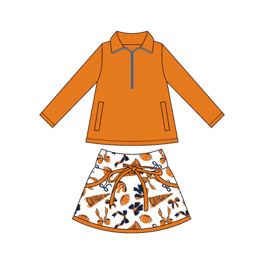 8.2Preorder moq 5 Baby girls Orange Pullover team Tee Shirts Skorts Clothes Sets