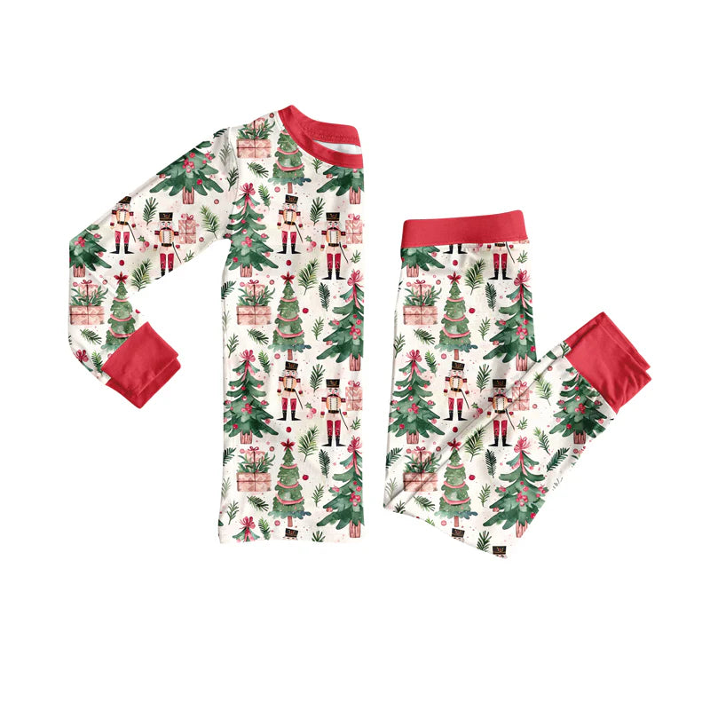 8.9Preorder (moq 5)Baby Girls Christmas Trees Soldiers Plaid Top Pant Pajamas Set