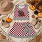 NEW RTS NO MOQ Yoga GSD4284 Baby Girls Red Checked Alabama Bows Skirt Short Yoga Active Team Scallop Clothes Set