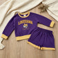 NEW RTS NO MOQ Vinyl GLS0166 Baby Boys Vinyl Louisiana Long Sleeve Top Short Team Clothes Set