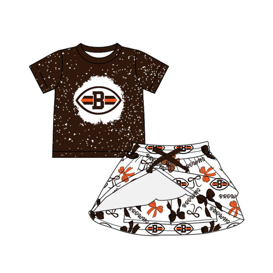 7.1Preorder (moq 5)Baby Girls Short Sleeves Browns Top Bows Plaid Skorts Team Set