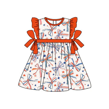 5.8 Orange Bow Flying Sleeve Dress