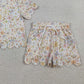 3.30 GSSO3268 Baby Girls Short Sleeve Colorful Flowers Top Shorts Scallop Clothes Sets