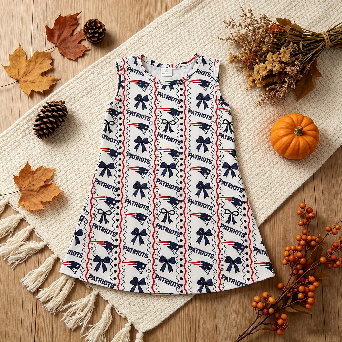 NEW RTS NO MOQ milk silk GSD4293 Baby Girls Sleeveless Bows Patriots Stripe Team Knee Length Dress