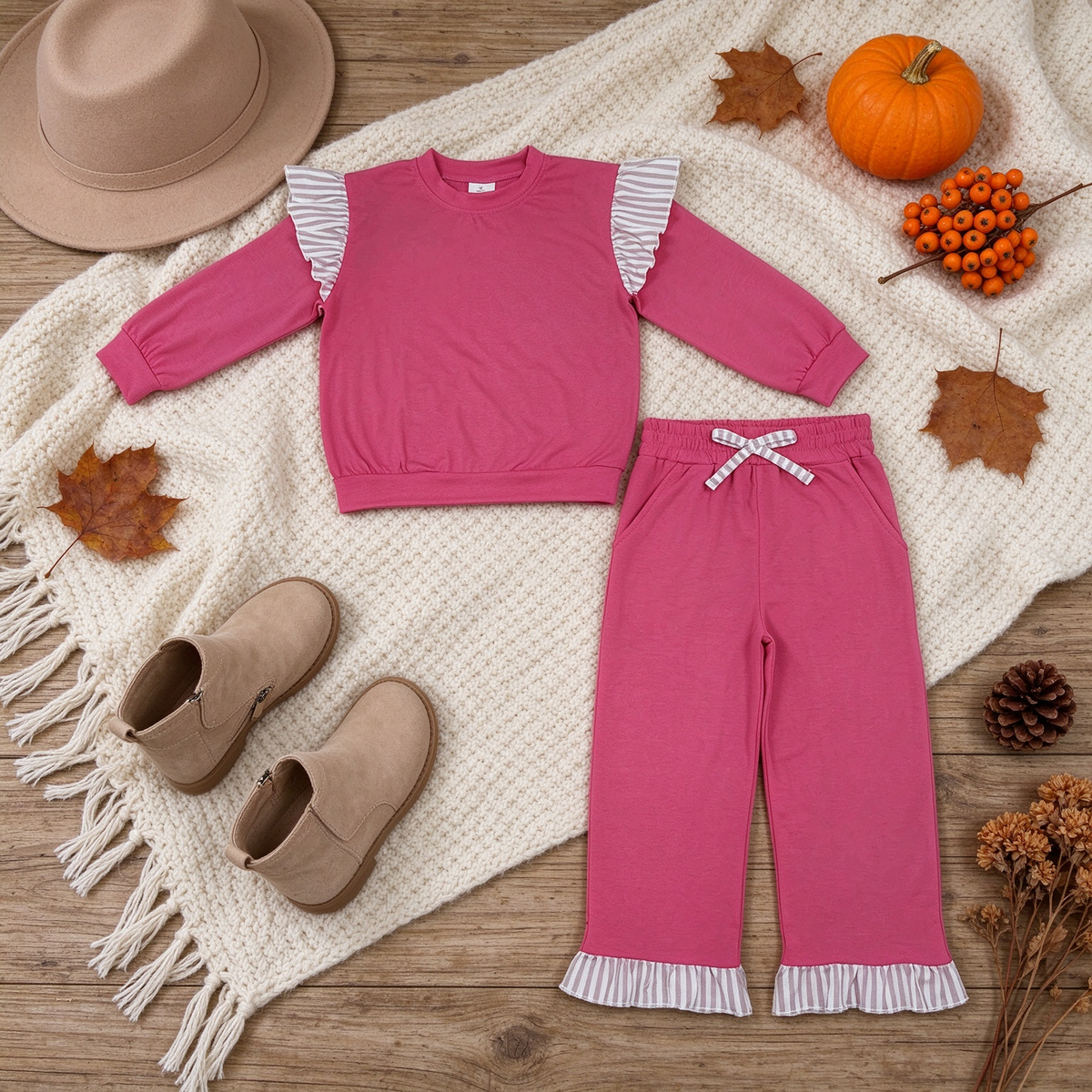 NEW RTS NO MOQ milk silk GLP3701（GT1848+P1157）Baby Girls Watermelon Red Stripe Flutter Sleeve Top Pockets Ruffle Pant Set