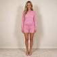 NEW RTS NO MOQ yoga fabric GLS0139 Adult Women Pink Stripe Shirt Top Short Yoga Active Clothes Set
