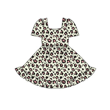 5.24 Black leopard print short-sleeved dress