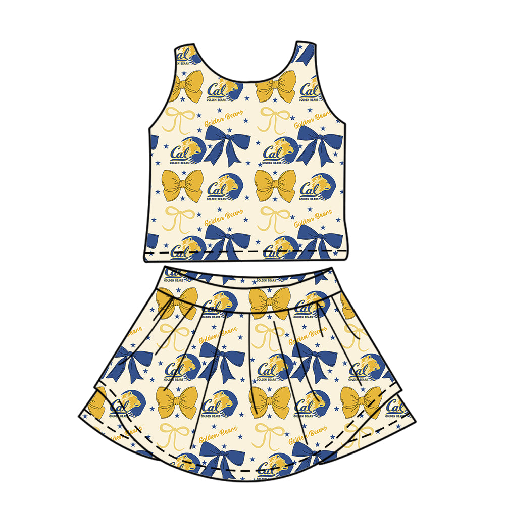 6.24 Golden Bowknot Summer Girls Skirt Pants Set