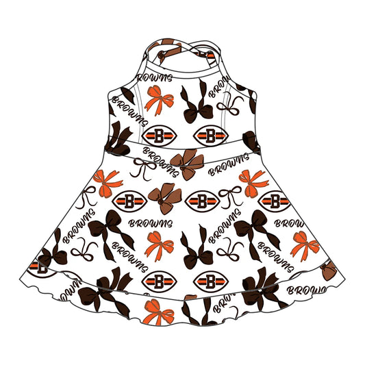 7.1Preorder (moq 5)Baby Girls Strap Browns Bows Plaid Shorts Ruffle Team Knee Length Dresses