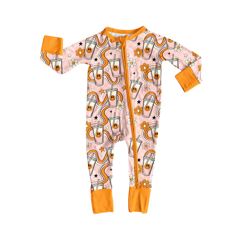 8.4Preorder(moq 5)Baby Infant Boys Long Sleeves Smiles Flowers Zipper Rompers