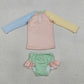 3.30 S0637 Baby Girls Yellow Aqua Blue Pink Patchwork Top Ruffle Bummies Swimsuits