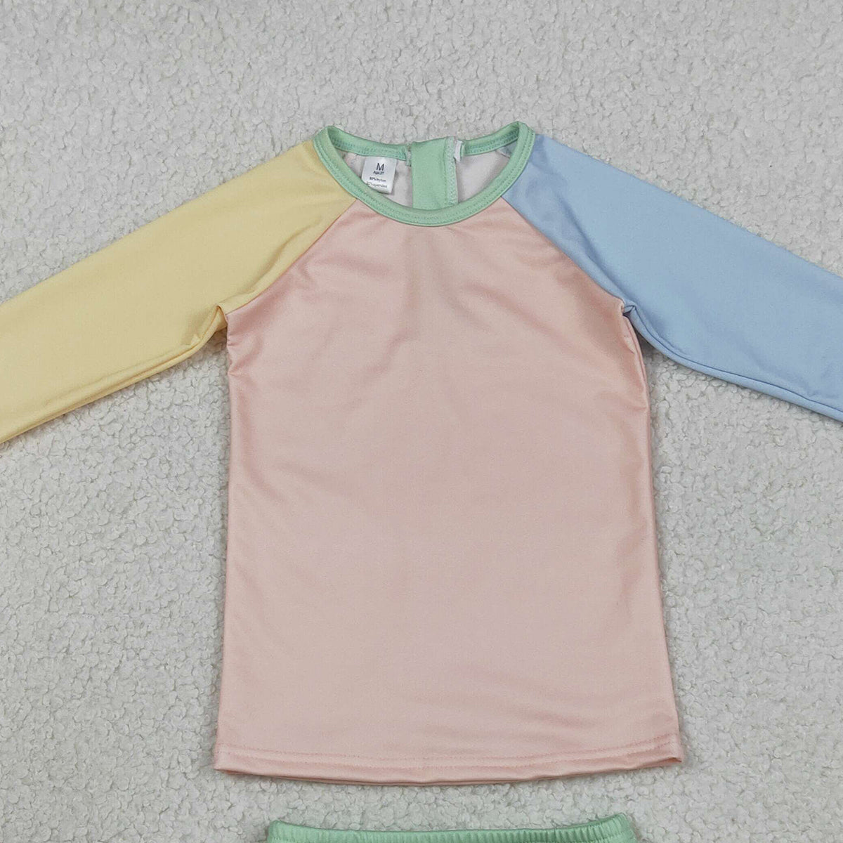 3.30 S0637 Baby Girls Yellow Aqua Blue Pink Patchwork Top Ruffle Bummies Swimsuits