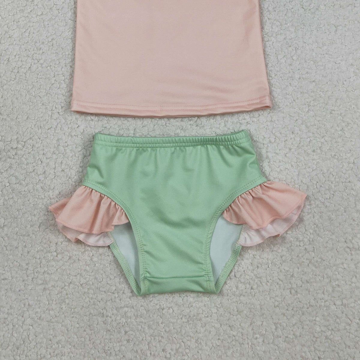 3.30 S0637 Baby Girls Yellow Aqua Blue Pink Patchwork Top Ruffle Bummies Swimsuits