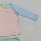 3.30 S0637 Baby Girls Yellow Aqua Blue Pink Patchwork Top Ruffle Bummies Swimsuits
