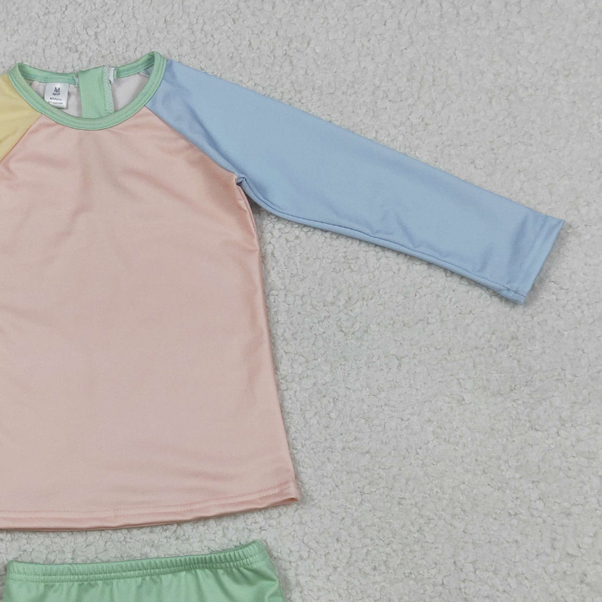 3.30 S0637 Baby Girls Yellow Aqua Blue Pink Patchwork Top Ruffle Bummies Swimsuits