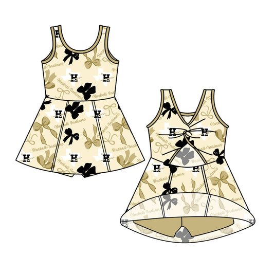 6.1 Sleeveless Black Bow Brown Dress