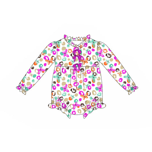 8.12Preorder(moq 5)Baby Girls Purple Leopard Butterfly Bows Rompers