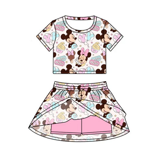 6.19 Mickey colorful short-sleeved skirt and pants suit
