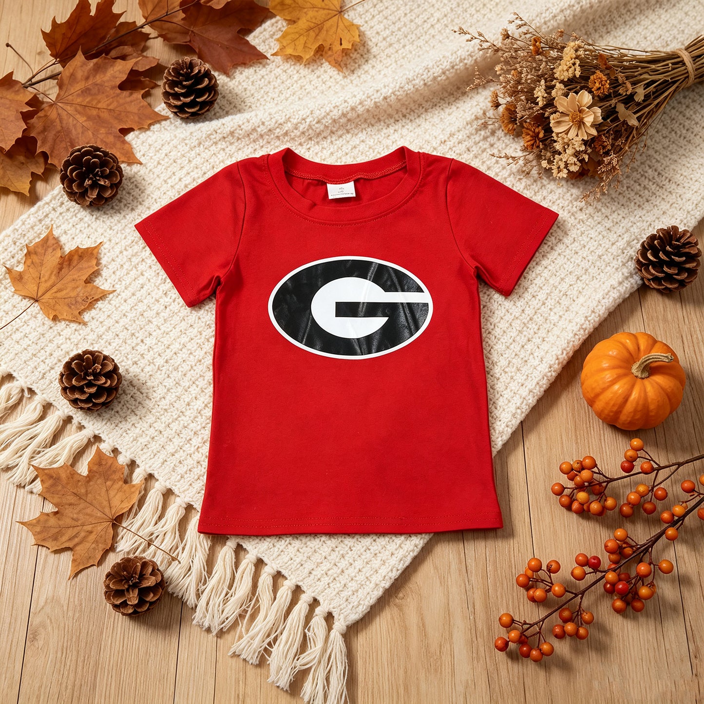 RTS NO MOQ Vinyl BT1886 Baby Boys Short Sleeve Vinyl Georgia Team T-shirts Tops