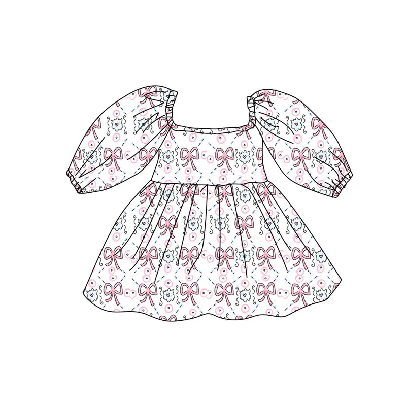 X12.16 Preorder (moq 5)Baby Girls Hearts Flowers Valentines Knee Length Dresses