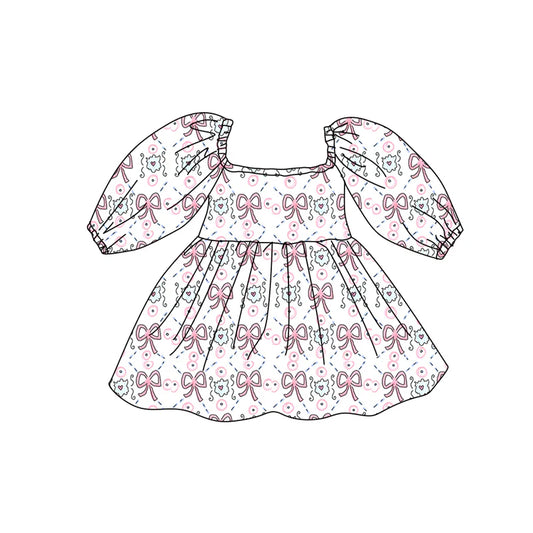 X12.16 Preorder (moq 5)Baby Girls Hearts Flowers Valentines Knee Length Dresses