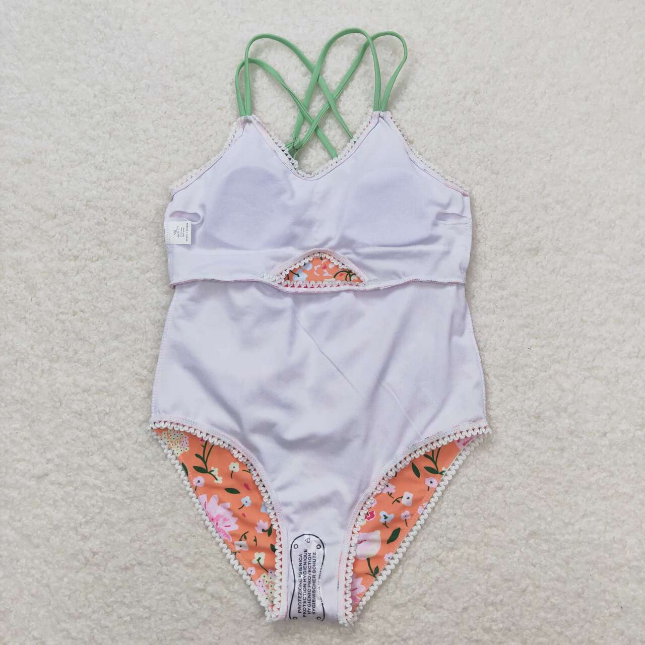 S0249 Floral floral lace pink and orange suspender one-piece swimsuit