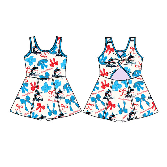 6.28Preorder (moq 5)Baby Girls Sleeveless Bows Plaid Miami Short Team Knee Length Dresses