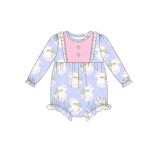 7.14Preorder (moq 5)Baby Girls Long Sleeves Polka Dots Santa Plaid Button Ruffle Romper