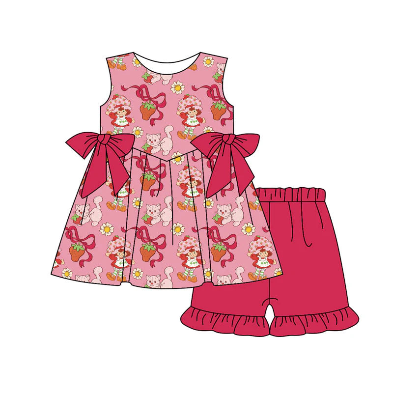 X11.13Preorder(moq 5) Baby Girls Flowers Strawberry Girls Bows Tunic Ruffle Shorts Clothes Sets