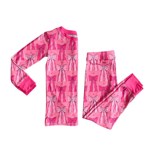X908Preorder (moq 5)Baby Girls Hot Pink Bows Top Pants Valentine Pajamas Sets