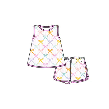 5.7 Colorful Bow Sleeveless Summer Suit