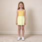 NEW RTS NO MOQ yoga fabric GSD3982 Baby Girls Yellow Strap Yoga Active Patchwork Knee Length Dress