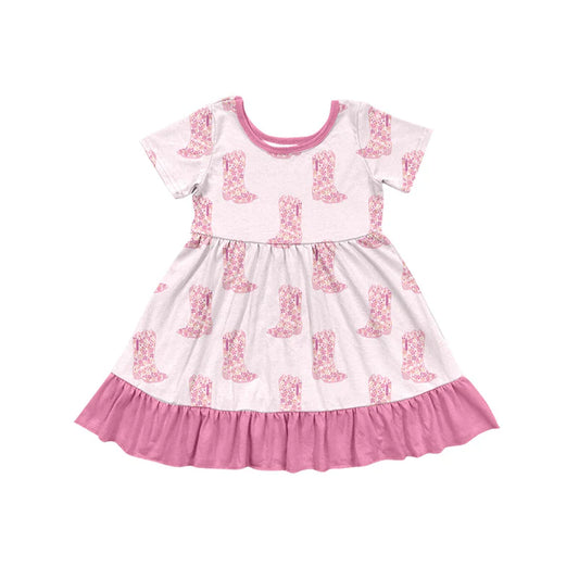 X1.15Preorder (moq 5)Baby Girls Flower Boots Western Ruffle Knee Length Dresses