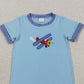 3.30 SR3543 Embroidery Planes Baby Boys Blue Short Sleeve Rompers