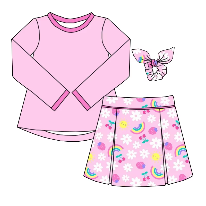 6.10 solid color top pink rainbow skirt pants set