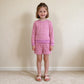 RTS NO MOQ yoga fabric GLS0126 Baby Girls Pink Stripe Long Sleeve Top Pockets Short Yoga Active Clothes Set